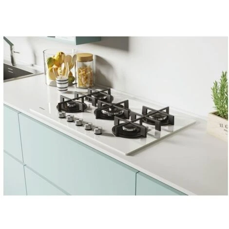 Candy CVG6BR4WPW Piano Cottura A Gas 4 Zone Griglie In Ghisa 60 Cm Vetro Temperato Bianco - immagine 3
