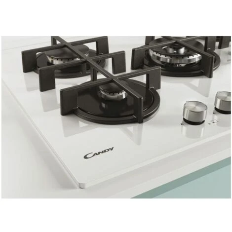 Candy CVG6BR4WPW Piano Cottura A Gas 4 Zone Griglie In Ghisa 60 Cm Vetro Temperato Bianco - immagine 4