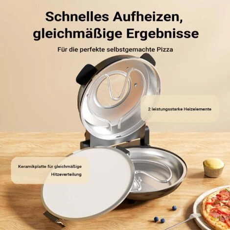 Cuoci Pizza Con Pietra In Ceramica Ø32cm Finestra Trasparente 2 Elementi Riscaldanti Max 400° Timer - immagine 2