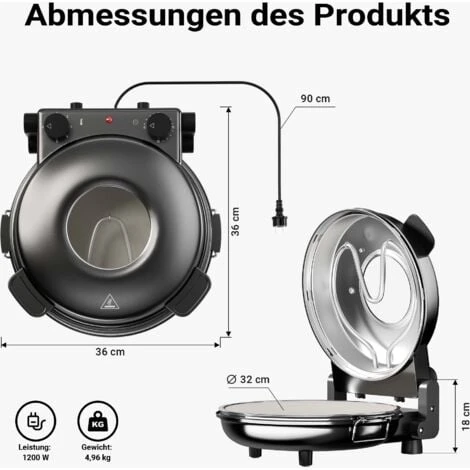 Cuoci Pizza Con Pietra In Ceramica Ø32cm Finestra Trasparente 2 Elementi Riscaldanti Max 400° Timer - immagine 4