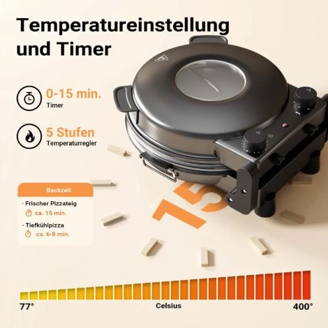 Cuoci Pizza Con Pietra In Ceramica Ø32cm Finestra Trasparente 2 Elementi Riscaldanti Max 400° Timer - immagine 5