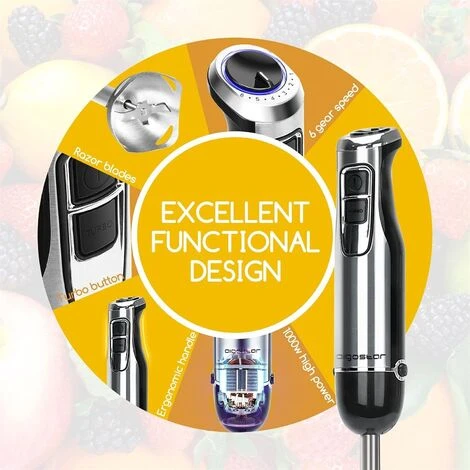 FRULLATORE 1000W FRULLATORI A IMMERSIONE ACCIAIO INOX MINIPIMER MIXER PIÙ DI 6 VELOCITÀ - immagine 4