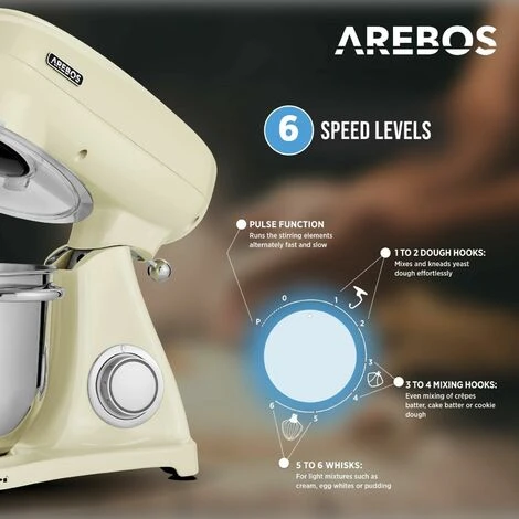 AREBOS Robot Da Cucina 1800W 6L Ciotola In Acciaio Inox 6 Gradini Silenzioso - immagine 3