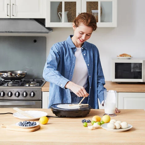 Monzana Crêpesmaker Con Spatola Di Legno Da Distribuzione Massa 1200W BPA Free Antiaderente - immagine 2