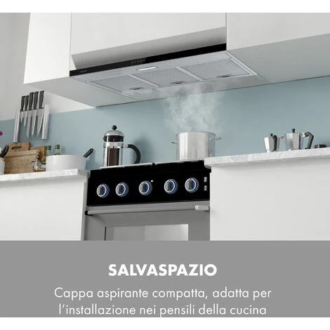 Klarstein Contempo 90, Cappa Aspirante, 175m³/h, LED, Acciaio Inox, Acrilico, Nero - immagine 2
