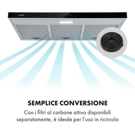 Klarstein Contempo 90, Cappa Aspirante, 175m³/h, LED, Acciaio Inox, Acrilico, Nero - immagine 3