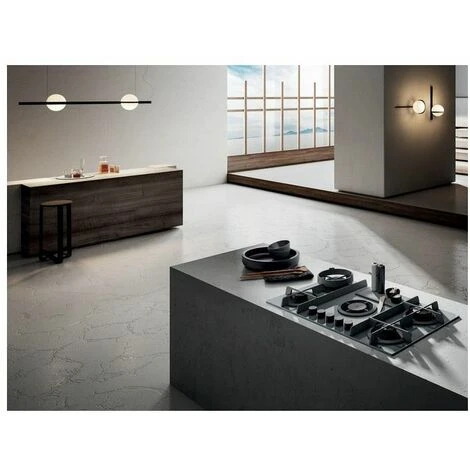 Elica NIKOLATESLA FLAME BL/A/83 Piano Cottura Aspirante A Gas Con Cappa Integrata 4 Fuochi + 1 Ausiliario Vetro Nero + Ghisa PRF0147740 - immagine 2