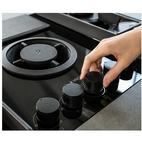 Elica NIKOLATESLA FLAME BL/A/83 Piano Cottura Aspirante A Gas Con Cappa Integrata 4 Fuochi + 1 Ausiliario Vetro Nero + Ghisa PRF0147740 - immagine 3