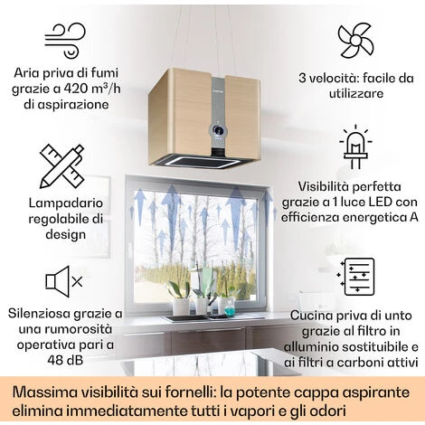 Klarstein Futurelight Smart - Cappa Aspirante A Isola, Ricircolo, 420 M³/h, LED, Acciaio Inox - immagine 2