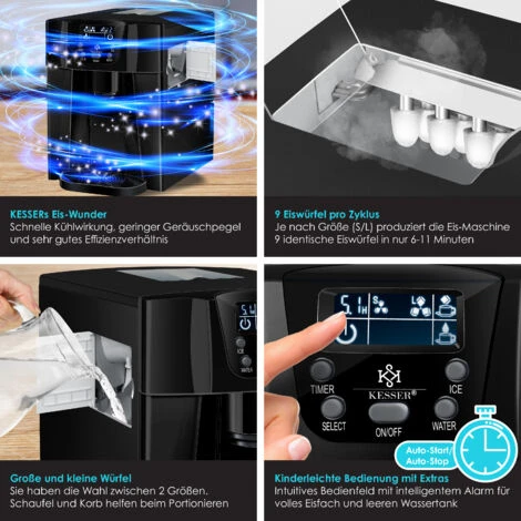 KESSER® Macchina Del Ghiaccio Macchina Per Il Ghiaccio In Acciaio Inox 100W Macchina Per Il Ghiaccio 12 Kg 24 H Cubetti In 2 Dimensioni Preparazione In 6 Min Serbatoio Dell'acqua Da 2 Litri Tim - immagine 3