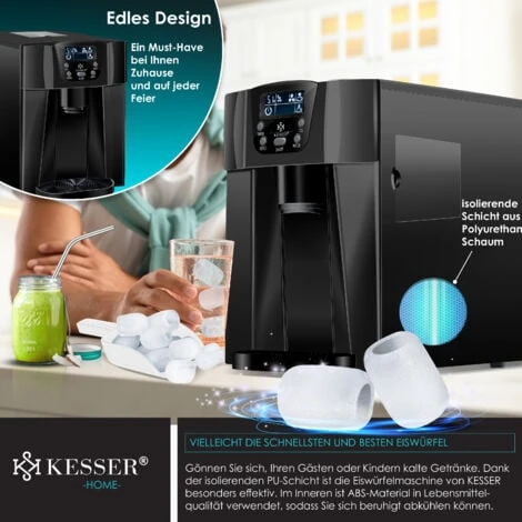 KESSER® Macchina Del Ghiaccio Macchina Per Il Ghiaccio In Acciaio Inox 100W Macchina Per Il Ghiaccio 12 Kg 24 H Cubetti In 2 Dimensioni Preparazione In 6 Min Serbatoio Dell'acqua Da 2 Litri Tim - immagine 4