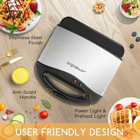 PIASTRA ELETTRICA PER WAFFLE ANTIADERENTE 800WATT WAFFEL CIALDE CREPES AIGOSTAR - immagine 4