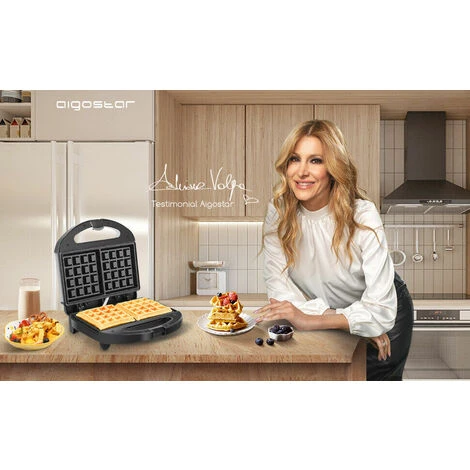 PIASTRA ELETTRICA PER WAFFLE ANTIADERENTE 800WATT WAFFEL CIALDE CREPES AIGOSTAR - immagine 5