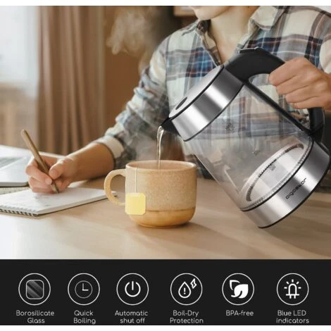 Bollitore Elettrico In Acciaio 2000W Scalda Bevande 1,7L Acqua Tisane Te Aigostar - immagine 5