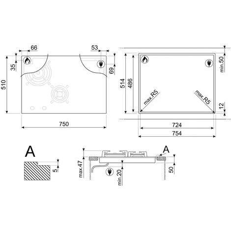 Smeg Piano Cottura Induzione / Gas Classica PM3743D 75 Cm Nero - immagine 3