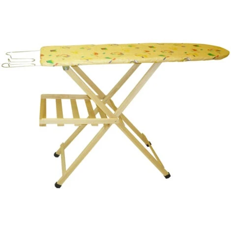 Asse Tavola Da Stiro In Legno Di Faggio Naturale Piano 118X35 Cm Regolabile In 3 Altezze Poggia Ferro In Acciaio E Porta Biancheria Gommini Antiscivolo