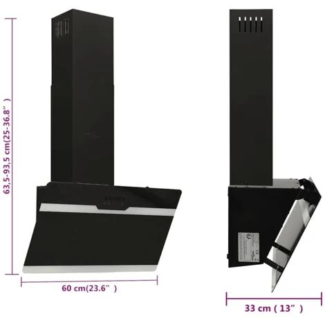 Cappa A Parete 60 Cm In Acciaio E Vetro Temperato Nero VidaXL - immagine 3
