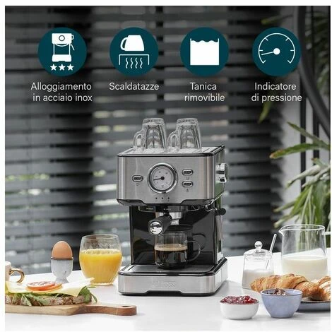 Princess 249412 Macchina Caffe' Compatibile Con Caffe' Macinato E Capsule Nespresso Capacita' 1,5 Litri Pompa Da 20 Bar Acciaio Inox - immagine 4
