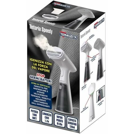 Termozeta 74369 Tintoria Speedy Ferro Da Stiro Verticale A Vapore 1000W 120ml Bianco/Grigio - immagine 3