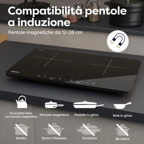CIARRA Piastra Ad Induzione Portatile Con Doppia Zona Cottura E Controllo Touch - Nero 3500W - immagine 4