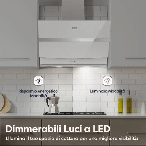CIARRA 60cm Cappa Ad Angolo Touch Control 650 M³/h 736NWH60 - Bianco, Silenziosa - immagine 3