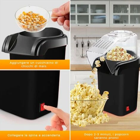 Mini Macchina Per Popcorn Elettrica Ad Aria 416371 Potenza 1200W Con Misurino Colore: Nero - immagine 4