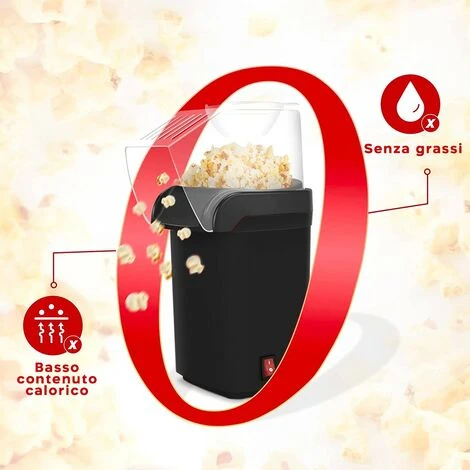 Mini Macchina Per Popcorn Elettrica Ad Aria 416371 Potenza 1200W Con Misurino Colore: Nero - immagine 5