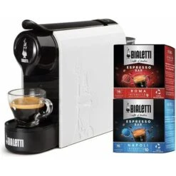 Bialetti Gioia Macchina Caffe' Espresso Per Capsule In Alluminio Incluse 32 Capsule Supercompatta Serbatoio 500ml Bianco