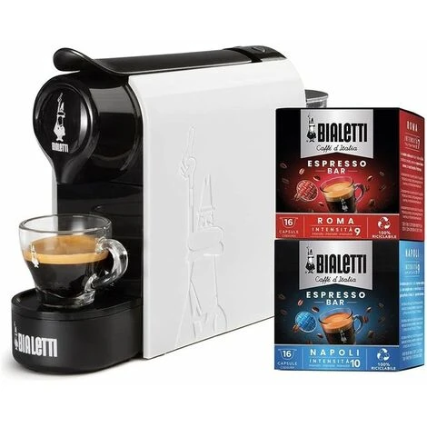 Bialetti Gioia Macchina Caffe' Espresso Per Capsule In Alluminio Incluse 32 Capsule Supercompatta Serbatoio 500ml Bianco