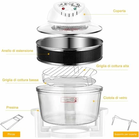 RELAX4LIFE Forno Ad Aria Ventilato Con Capacità 17 Litri, Forno Alogeno Per Cottura Senza Olio, Forno Multifunzione Con Temperatura Regolabile 65°C-250°C, Funzione Timer E Potenza 1200-1400W - immagine 2