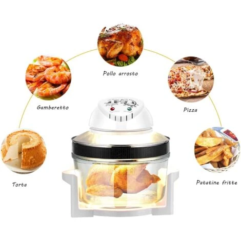 RELAX4LIFE Forno Ad Aria Ventilato Con Capacità 17 Litri, Forno Alogeno Per Cottura Senza Olio, Forno Multifunzione Con Temperatura Regolabile 65°C-250°C, Funzione Timer E Potenza 1200-1400W - immagine 4