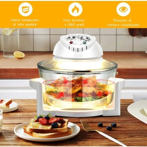 RELAX4LIFE Forno Ad Aria Ventilato Con Capacità 17 Litri, Forno Alogeno Per Cottura Senza Olio, Forno Multifunzione Con Temperatura Regolabile 65°C-250°C, Funzione Timer E Potenza 1200-1400W - immagine 5