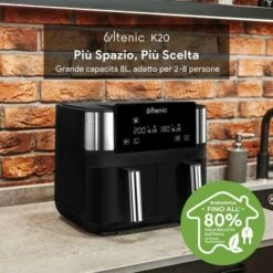 ULTENIC K20 - Friggitrice Ad Aria Senza Olio - Doppio Scomparto 3.8L*2- Touch Screen - Ricette Online