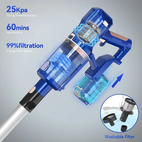 Aspirapolvere A Batteria Yisora 25 KPA, Aspirapolvere 2 In 1, Aspirapolvere A Sacco E Senza Fili, Display A LED, Motore Brushless Da 265 W Fino A 60 Minuti, Aspirapolvere Senza Sacchetto Per Tappeti, Pavimenti, Peli Di Animali Domestici - immagine 3