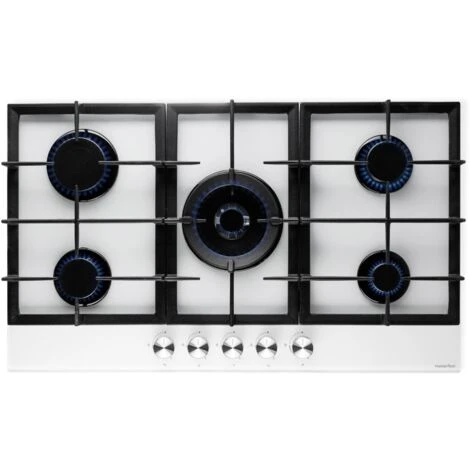 PremierTech PC905GW Piano Cottura A Gas Bianco Da 90cm (86cm) 5 Fuochi In Vetro