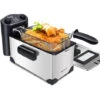 Aigostar Kenny - Friggitrice Ad Olio In Acciaio Inox 3 Litri Con Timer E Controllo Della Temperatura. Contenitore Rimovibile, Coperchio Di Visualizzazione E Cestello Per Friggere Con Ganci. 2200 W
