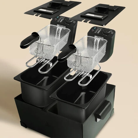 Aigostar Feast - Friggitrice Doppia Vasca. Capacità Totale 6L, 2 Cestelli Da 3L. Controllo Termostatico, Coperchi Con Finestre. Friggitrice Elettrica Professionale Senza BPA.3600W - immagine 3