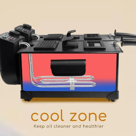 Aigostar Feast - Friggitrice Doppia Vasca. Capacità Totale 6L, 2 Cestelli Da 3L. Controllo Termostatico, Coperchi Con Finestre. Friggitrice Elettrica Professionale Senza BPA.3600W - immagine 4