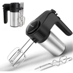 Aigostar Hanson - Sbattitore Elettrico, Fruste Elettriche,Velocità Regolabili E Turbo Boost Con 2 Fruste & 2 Ganci In Acciaio Inox, Design Di Espulsione A Un Pulsante