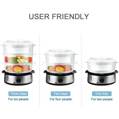 Aigostar Fitfoodie 30INA - Vaporiera Elettrica In Acciaio Inox, Con Timer, 3 Cestini, 800W, BPA Free Fornetti A Vapore Design Esclusivo - immagine 2