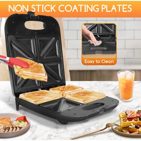 Aigostar Dylan - Sandwich Maker XXL Per 4 Tramezzini, 1400W, Tostapane Con Rivestimento Antiaderente, Riscaldamento Rapido, Temperatura Automatica, Stoccaggio Verticale, Piedini Antiscivolo, BPA FREE - immagine 3