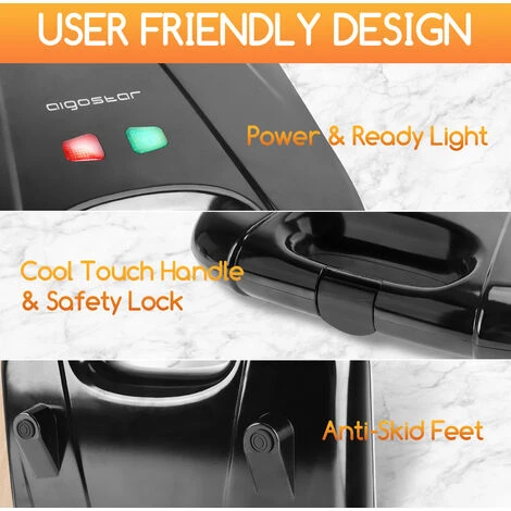 Aigostar Dylan - Sandwich Maker XXL Per 4 Tramezzini, 1400W, Tostapane Con Rivestimento Antiaderente, Riscaldamento Rapido, Temperatura Automatica, Stoccaggio Verticale, Piedini Antiscivolo, BPA FREE - immagine 4