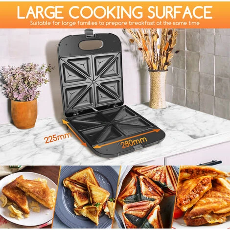 Aigostar Dylan - Sandwich Maker XXL Per 4 Tramezzini, 1400W, Tostapane Con Rivestimento Antiaderente, Riscaldamento Rapido, Temperatura Automatica, Stoccaggio Verticale, Piedini Antiscivolo, BPA FREE - immagine 5