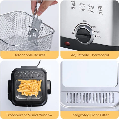 Aigostar Fries 30IZD - Friggitrice Compatta Da 1,5 L In Acciaio Inox, 1000 Watt Con Finestra Di Visualizzazione, Controllo Temperatura, Design Esclusivo. - immagine 4