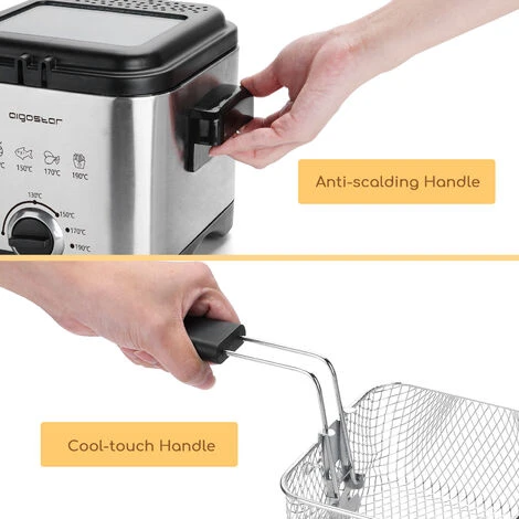 Aigostar Fries 30IZD - Friggitrice Compatta Da 1,5 L In Acciaio Inox, 1000 Watt Con Finestra Di Visualizzazione, Controllo Temperatura, Design Esclusivo. - immagine 5