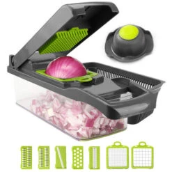 Tritaverdure, Trita Cipolle, Tritacarne Professionale 10 In 1 Tritaverdure Multifunzionale E Affettatrice, Tagliaverdure, Tagliaverdure Regolabile Con Contenitore (grigio) 12,5''x4,5'' X4,5''