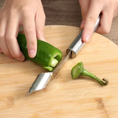 Affettaverdure Cutter Detorsoli Estrattore Di Semi Pomodoro Pepe Gadget In Acciaio Inossidabile Dispositivo Per Frutta Carota Con Semi Jalapeno Detorsolatore - immagine 2