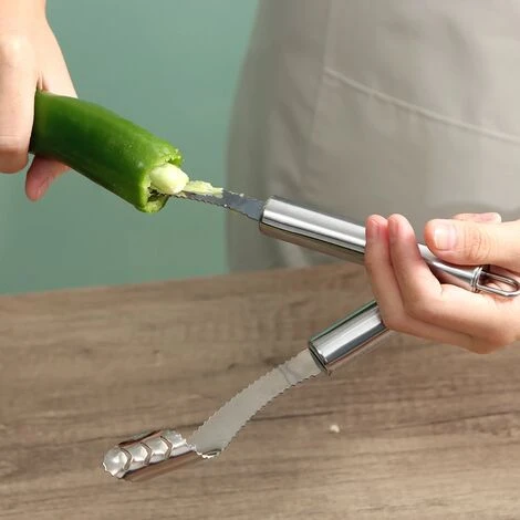 Affettaverdure Cutter Detorsoli Estrattore Di Semi Pomodoro Pepe Gadget In Acciaio Inossidabile Dispositivo Per Frutta Carota Con Semi Jalapeno Detorsolatore - immagine 3
