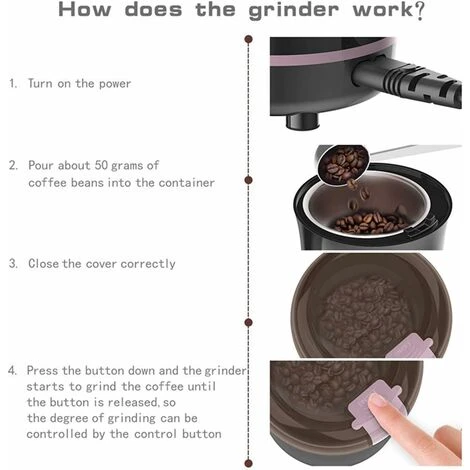 Macinacaffè Elettrica 300W, Con Lame In Acciaio Inossidabile E Spazzola Per La Pulizia - immagine 3