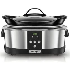 Crock-Pot Pentola Per Cottura Lenta, Slow Cooker, 5.7 Litri, Fino A 6-8 Persone, Spegnimento Automatico, 2 Impostazioni Cottura E Funzione Mantenimento In Caldo Automatica, 230 W, Ceramica, Argento